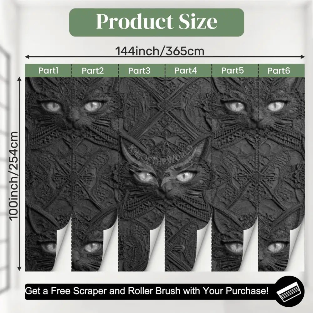 3D Creepy Cute Black Cat Face Unpasted Mural Wallpaper 144’’x100’’ - 144’’x100’’ - Wall Coverings