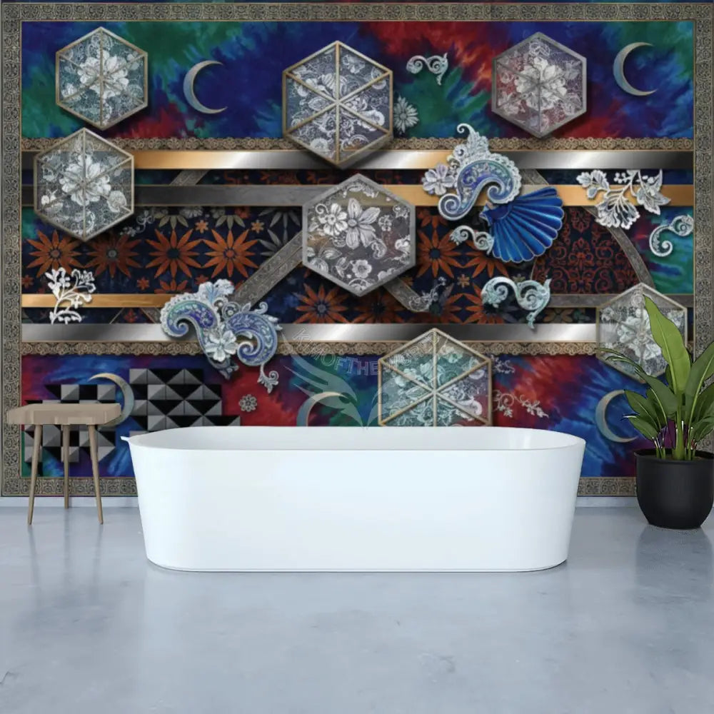 3D Crystal Windows on Tie Dye Unpasted Mural Wallpaper 144’’x100’’ 144’’x100’’ Wall Coverings