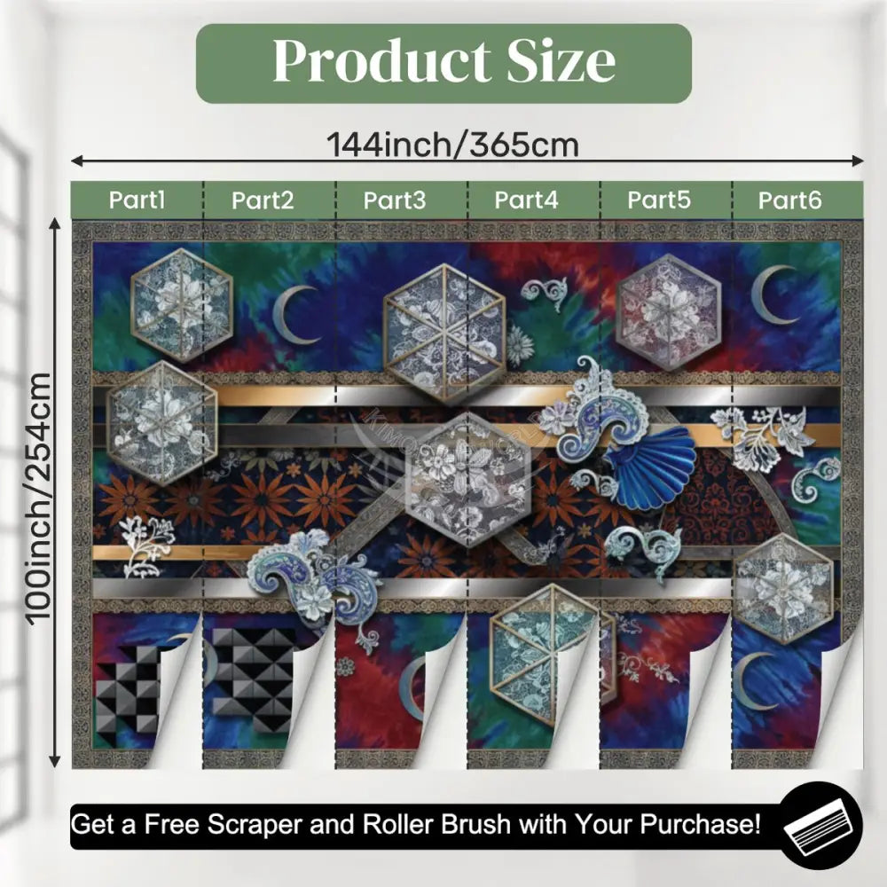 3D Crystal Windows on Tie Dye Unpasted Mural Wallpaper 144’’x100’’ 144’’x100’’ Wall Coverings