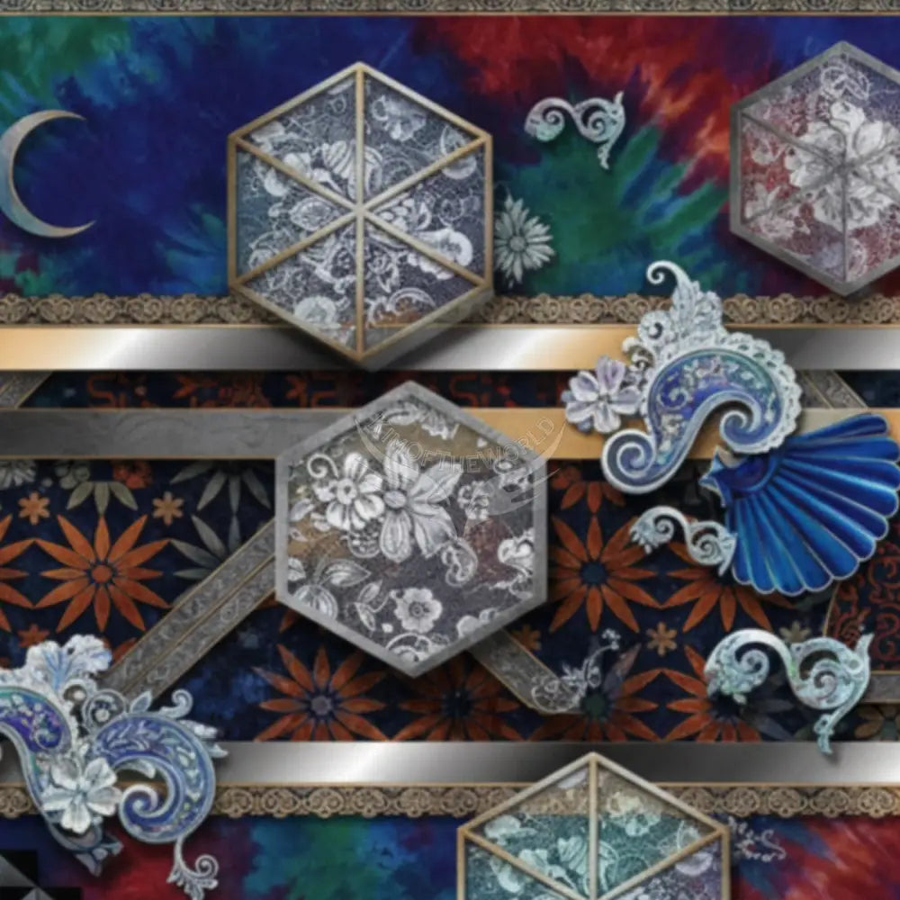 3D Crystal Windows on Tie Dye Unpasted Mural Wallpaper 144’’x100’’ 144’’x100’’ Wall Coverings