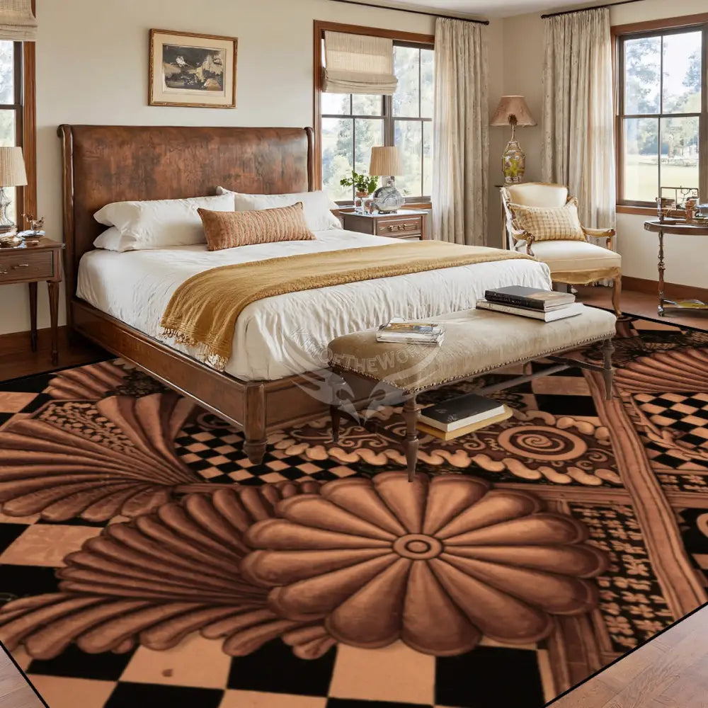 3D Dark Copper Bronze Multi Checkerboard Print - Large Area Rug Floor Carpet (4:3) 144’’x108’’ Rugs & Mats