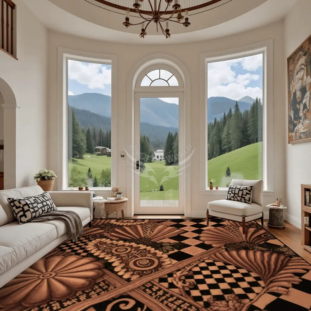 3D Dark Copper Bronze Multi Checkerboard Print - Large Area Rug Floor Carpet (4:3) 144’’x108’’ Rugs & Mats