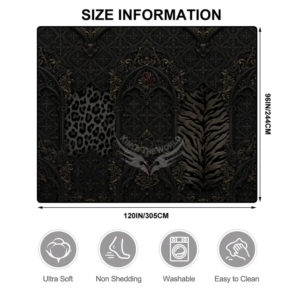 3D Dark Gothic Leopard and Zebra Print Large Area Rug Floor Carpet 10 ft x 8 ft 120’’x96’’ Rugs & Mats