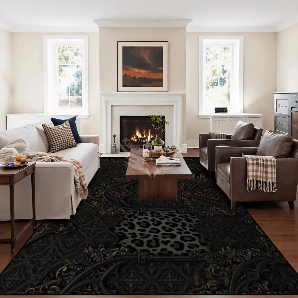 3D Dark Gothic Leopard and Zebra Print Large Area Rug Floor Carpet 10 ft x 8 ft 120’’x96’’ Rugs & Mats