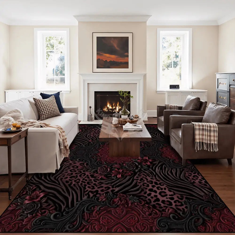 3D Dark Gothic Red Leopard & Zebra Large Area Rug Floor Carpet 120’’x96’’ Rugs & Mats