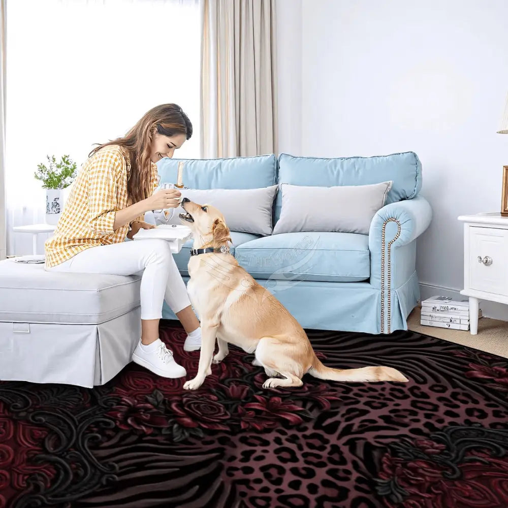 3D Dark Gothic Red Leopard & Zebra Large Area Rug Floor Carpet 120’’x96’’ Rugs & Mats