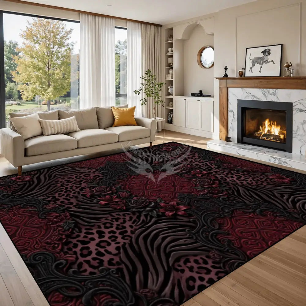 3D Dark Gothic Red Leopard & Zebra Large Area Rug Floor Carpet 120’’x96’’ Rugs & Mats