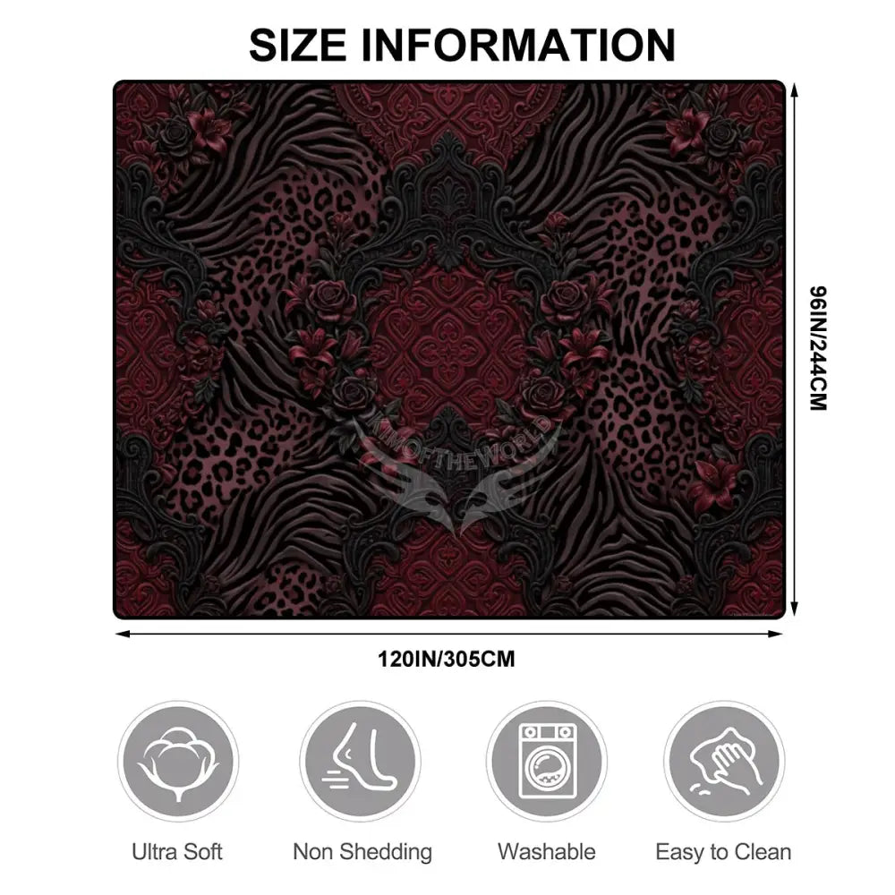 3D Dark Gothic Red Leopard & Zebra Large Area Rug Floor Carpet 120’’x96’’ Rugs & Mats