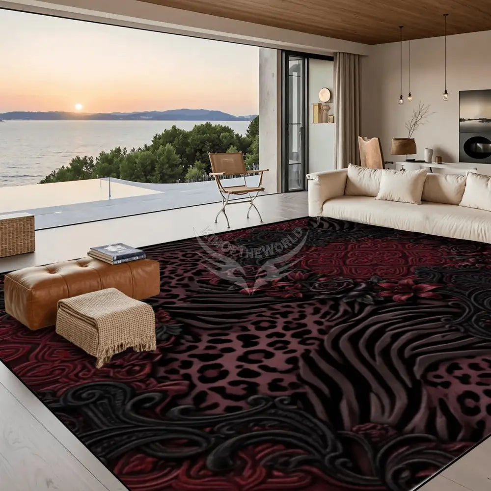 3D Dark Gothic Red Leopard & Zebra Large Area Rug Floor Carpet 120’’x96’’ Rugs & Mats