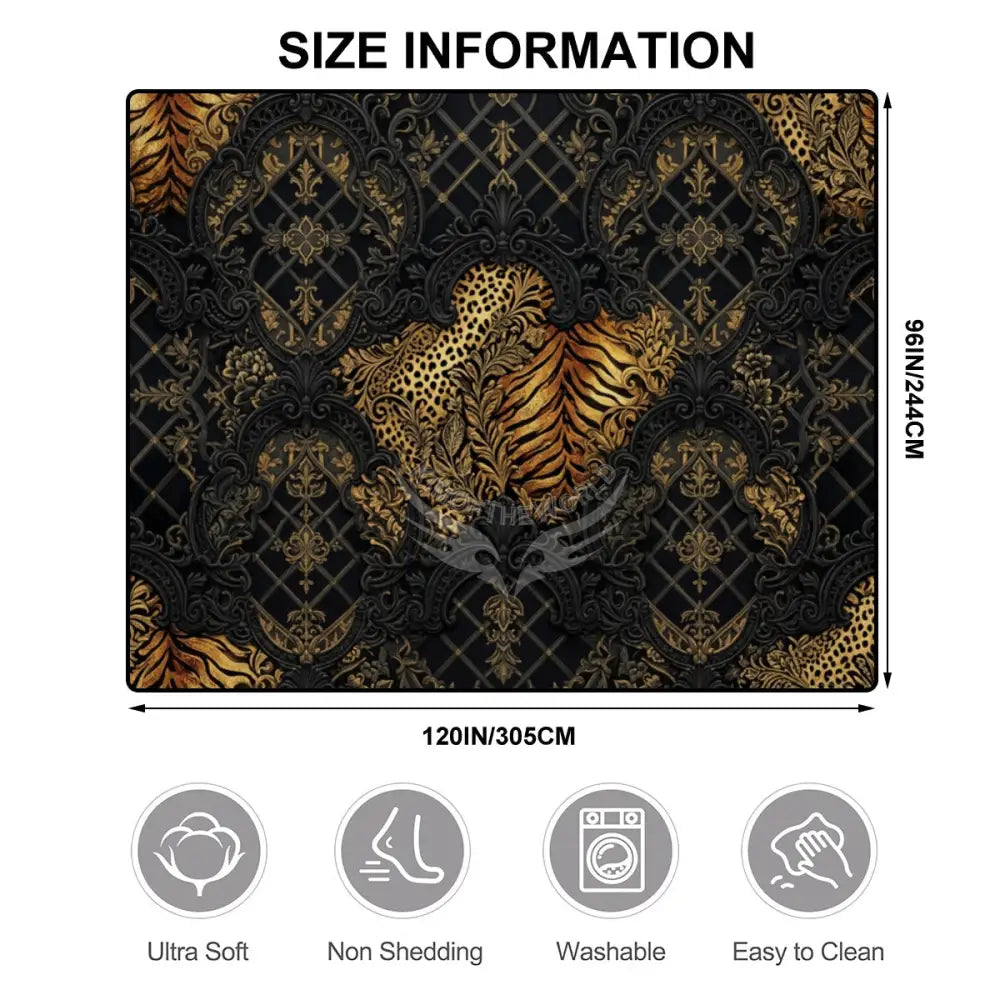 3D Dark Gothic Tiger and Leopard Print - Large Area Rug Floor Carpet 10 ft x 8 ft 120’’x96’’ Rugs & Mats
