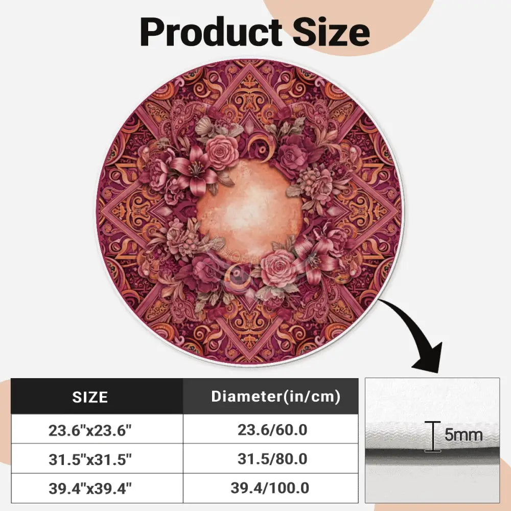 3D Peach Floral Soft Round Area Rug with White Border Rugs & Mats