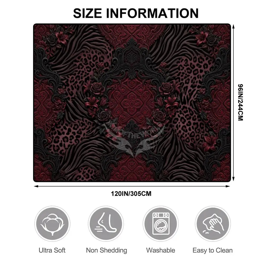 3D Dark Red Deep Burgundy Animal Print Large Area Rug Floor Carpet (5:4) 120’’x96’’ Rugs & Mats