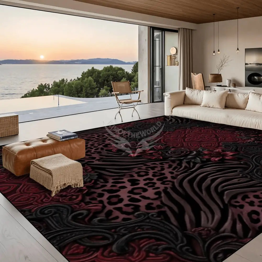 3D Dark Red Deep Burgundy Animal Print Large Area Rug Floor Carpet (5:4) 120’’x96’’ Rugs & Mats