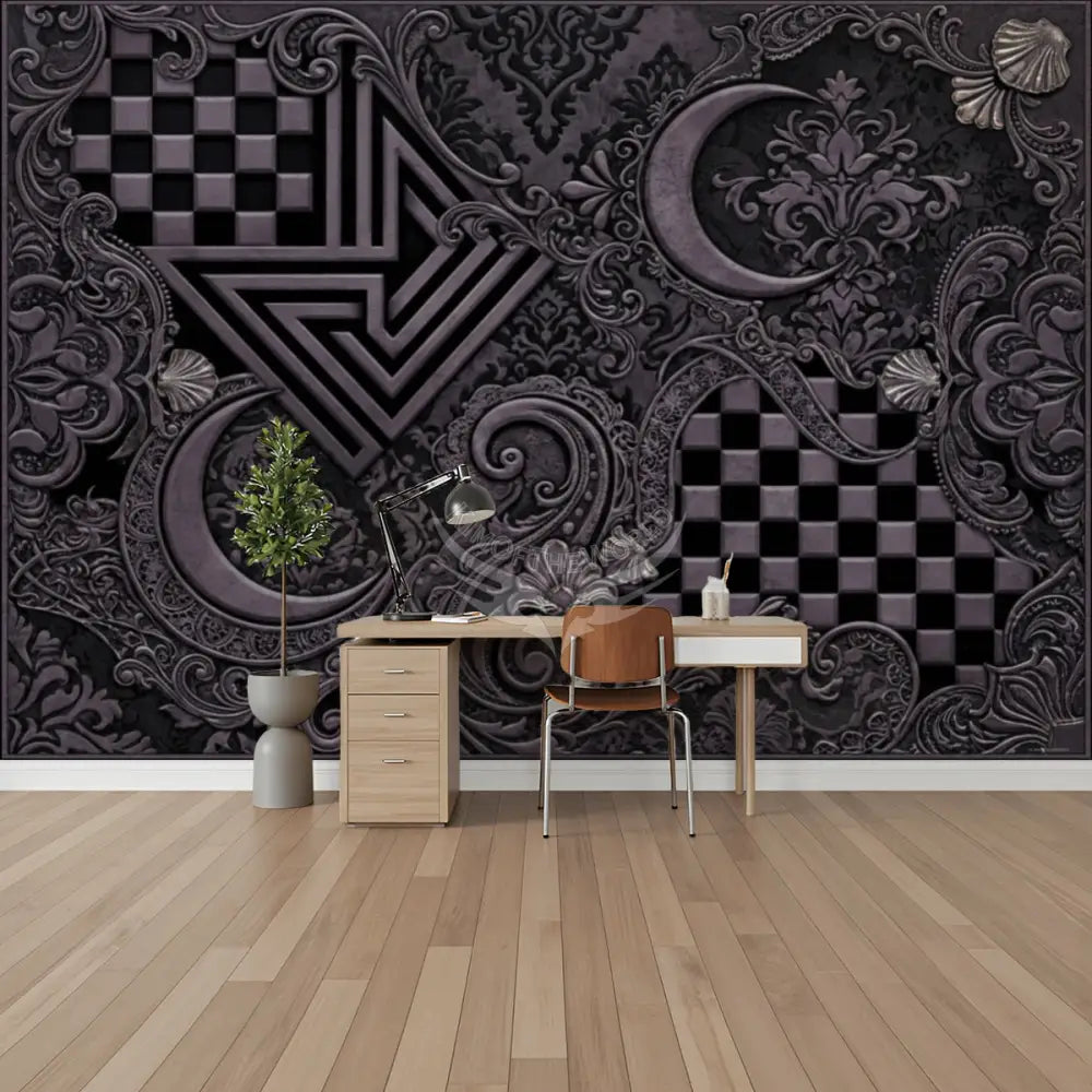 3D Dark Steampunk Moon Unpasted Mural Wallpaper 144’’x100’’ - 144’’x100’’ - Wall Coverings