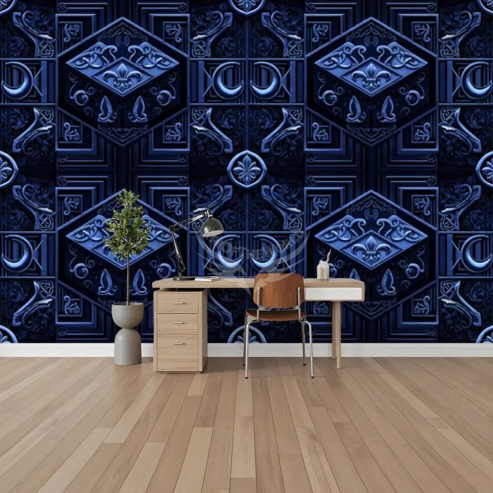 3D Deep Goth in Blue Unpasted Mural Wallpaper 144’’x100’’ 144’’x100’’ Wall Coverings