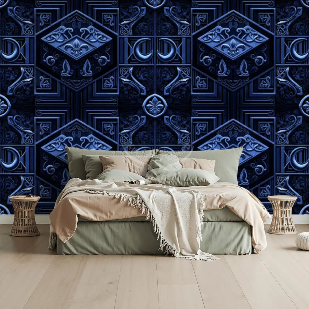 3D Deep Goth in Blue Unpasted Mural Wallpaper 144’’x100’’ 144’’x100’’ Wall Coverings