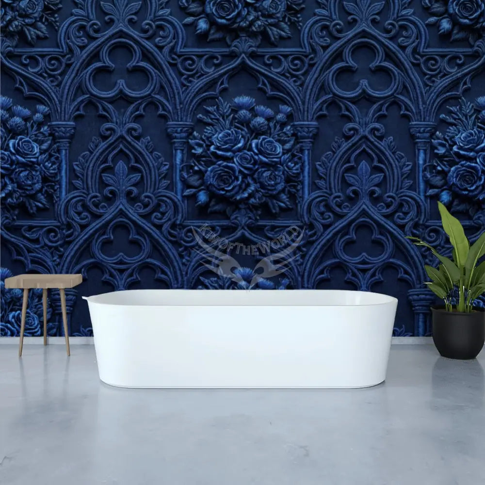 3D Deep Navy Blue Gothic Floral Unpasted Mural Wallpaper 144’’x100’’ 144’’x100’’ Wall Coverings