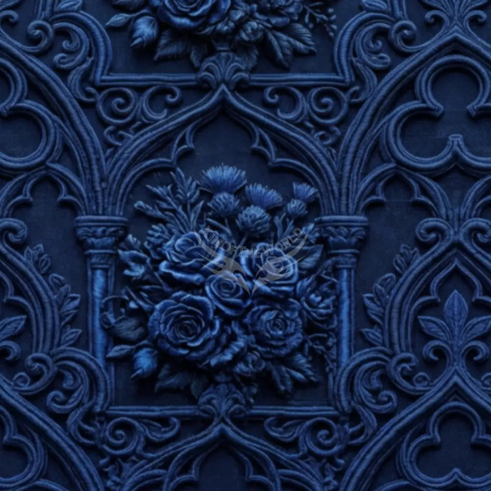 3D Deep Navy Blue Gothic Floral Unpasted Mural Wallpaper 144’’x100’’ 144’’x100’’ Wall Coverings