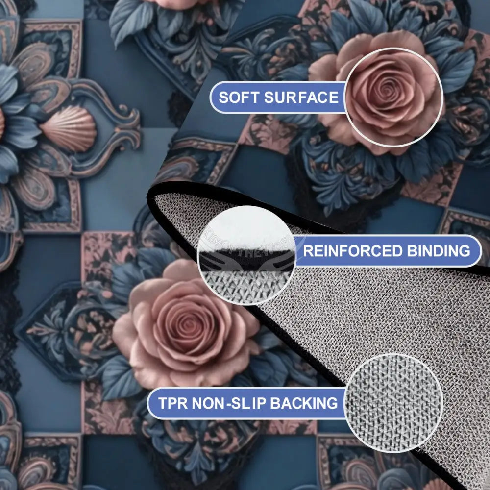3D Deep Teal and Pink Rose Large Area Rug Floor Carpet - 12ft x 10ft - (Ratio 4:3) 144’’x108’’ Rugs & Mats