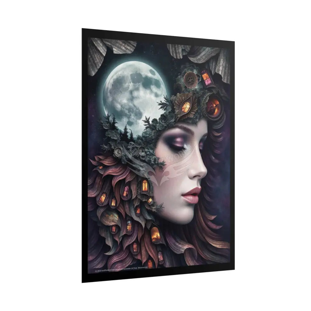 3D Double Exposure Floral Gothic Moon is in her Soul Scene - Rolled Poster Poster