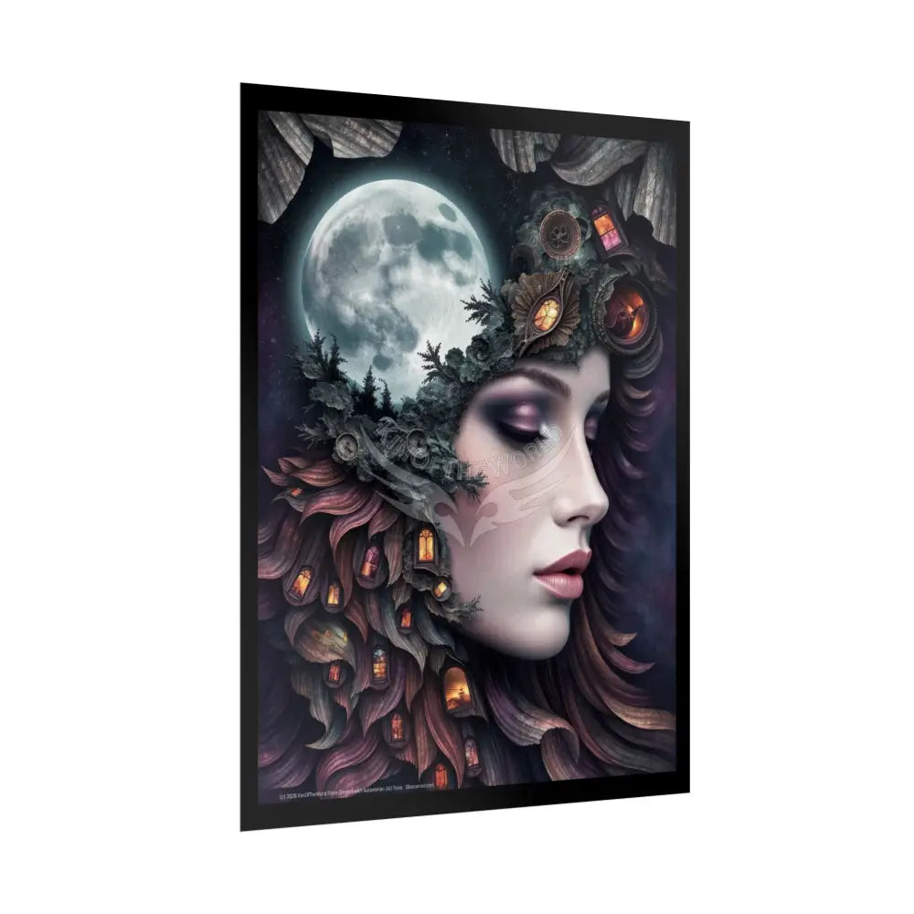 3D Double Exposure Floral Gothic Moon is in her Soul Scene - Rolled Poster Poster