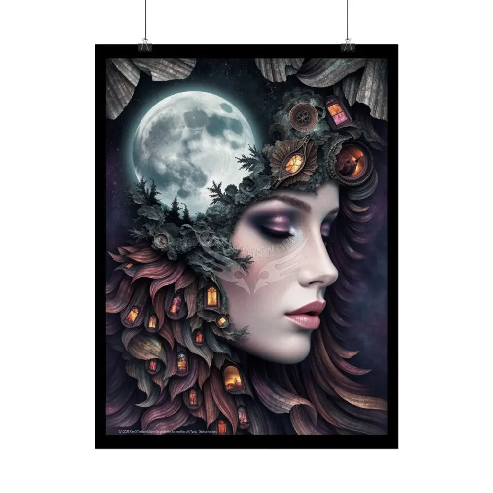 3D Double Exposure Floral Gothic Moon is in her Soul Scene - Rolled Poster Poster