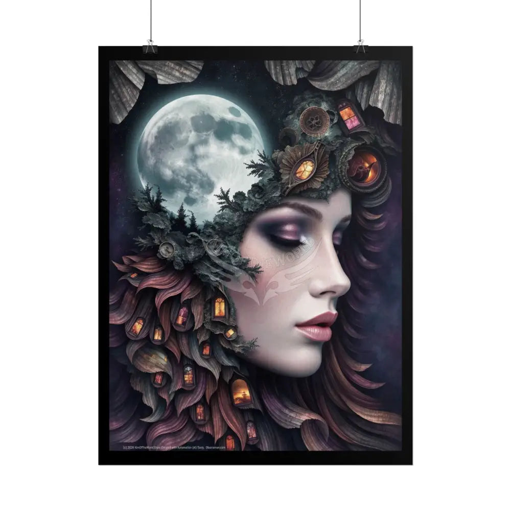 3D Double Exposure Floral Gothic Moon is in her Soul Scene - Rolled Poster Poster