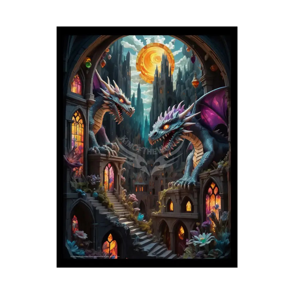 3D Dragon Diorama House Art Poster — Art Print 18″ x 24″ (Vertical) / Semi Glossy Poster