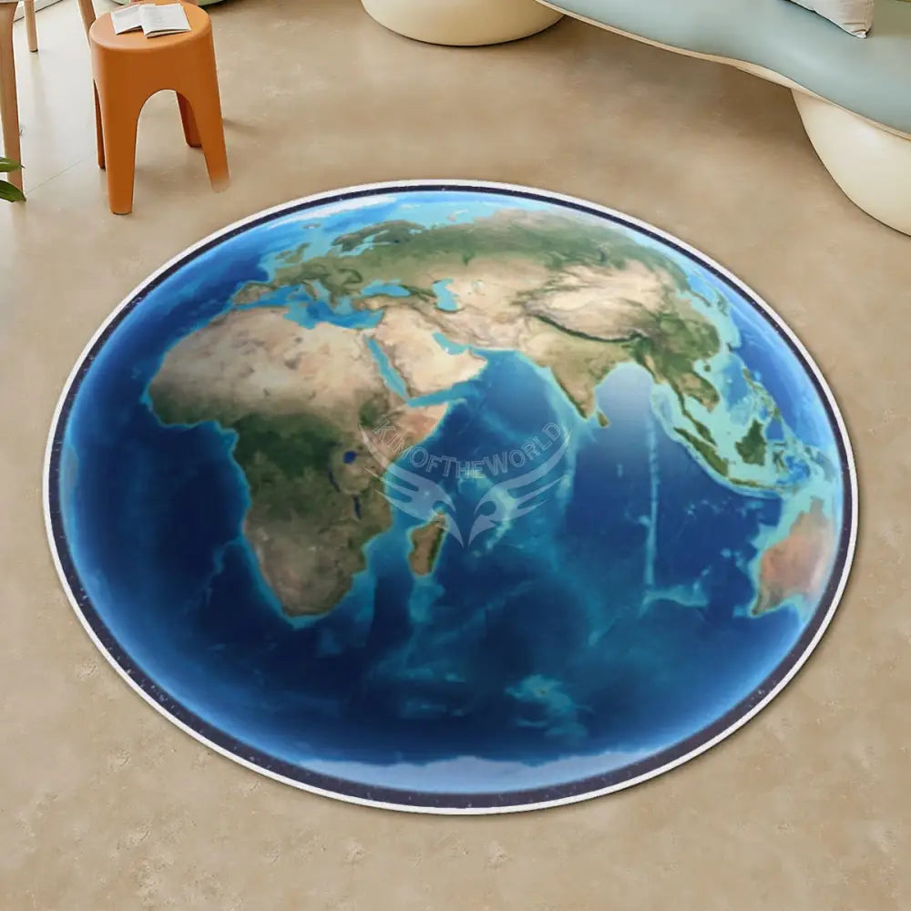 3D Earth Soft Round Area Rug with White Border Rugs & Mats