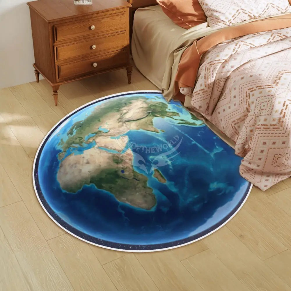 3D Earth Soft Round Area Rug with White Border Rugs & Mats