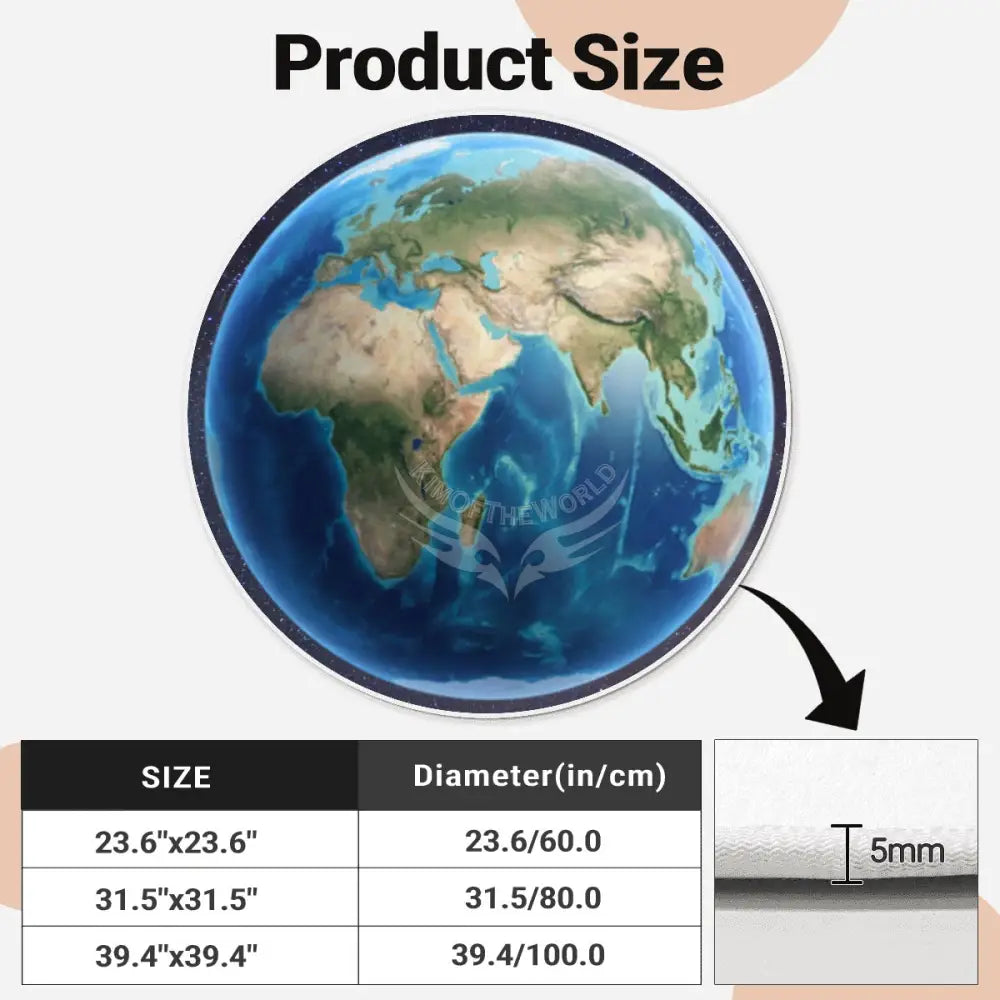 3D Earth Soft Round Area Rug with White Border Rugs & Mats