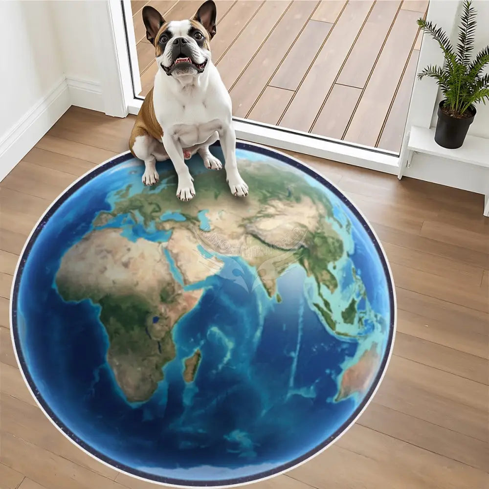 3D Earth Soft Round Area Rug with White Border Rugs & Mats