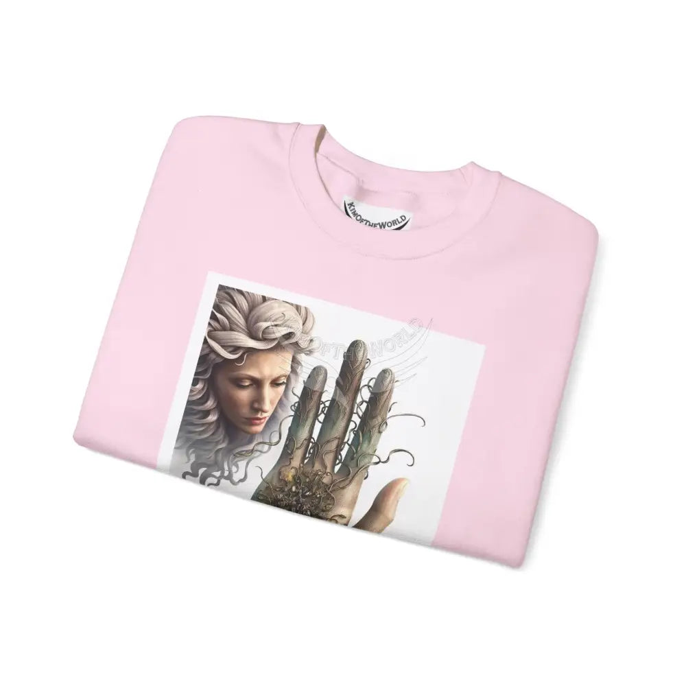 3D Fantasy Giant Surreal Hand Scapes Signature Design Sweatshirt — Bat & Dragon Floral Landscape Crewneck Sweatshirt