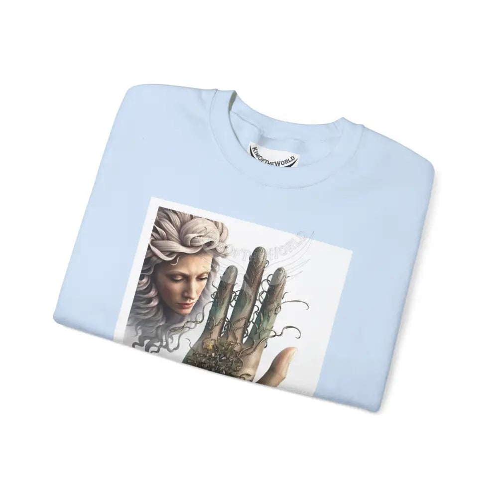 3D Fantasy Giant Surreal Hand Scapes Signature Design Sweatshirt — Bat & Dragon Floral Landscape Crewneck Sweatshirt