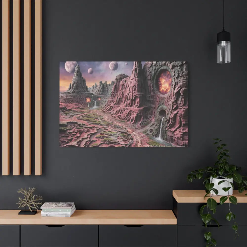 3D Fantasy Scenic Red Rock & Waterfall Gothic Landscape Scenery Canvas Prints Canvas
