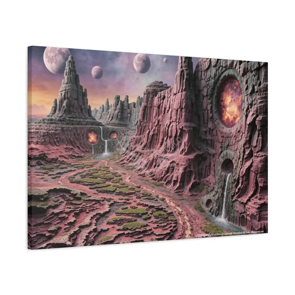3D Fantasy Scenic Red Rock & Waterfall Gothic Landscape Scenery Canvas Prints Canvas