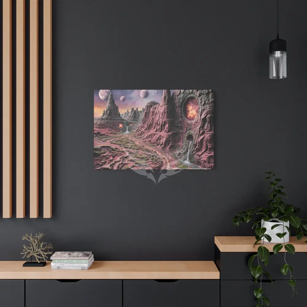 3D Fantasy Scenic Red Rock & Waterfall Gothic Landscape Scenery Canvas Prints Canvas