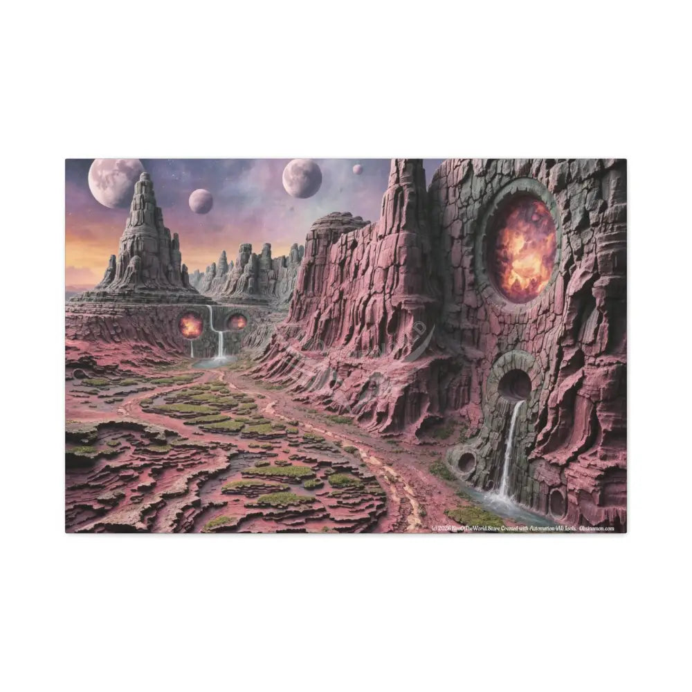 3D Fantasy Scenic Red Rock & Waterfall Gothic Landscape Scenery Canvas Prints 36″ x 24″ (Horizontal) / 1.25’’ Canvas