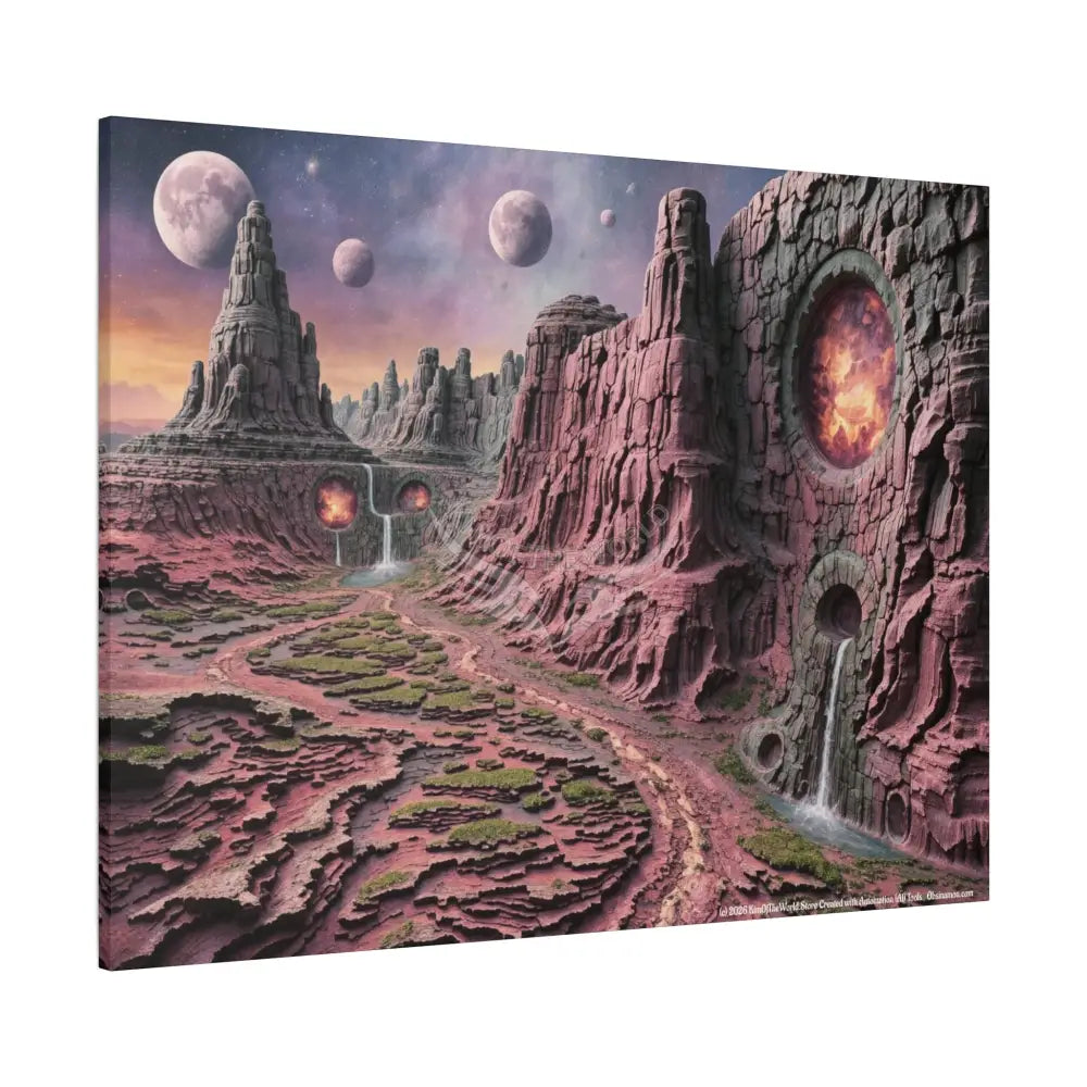 3D Fantasy Scenic Red Rock & Waterfall Gothic Landscape Scenery Canvas Prints Canvas