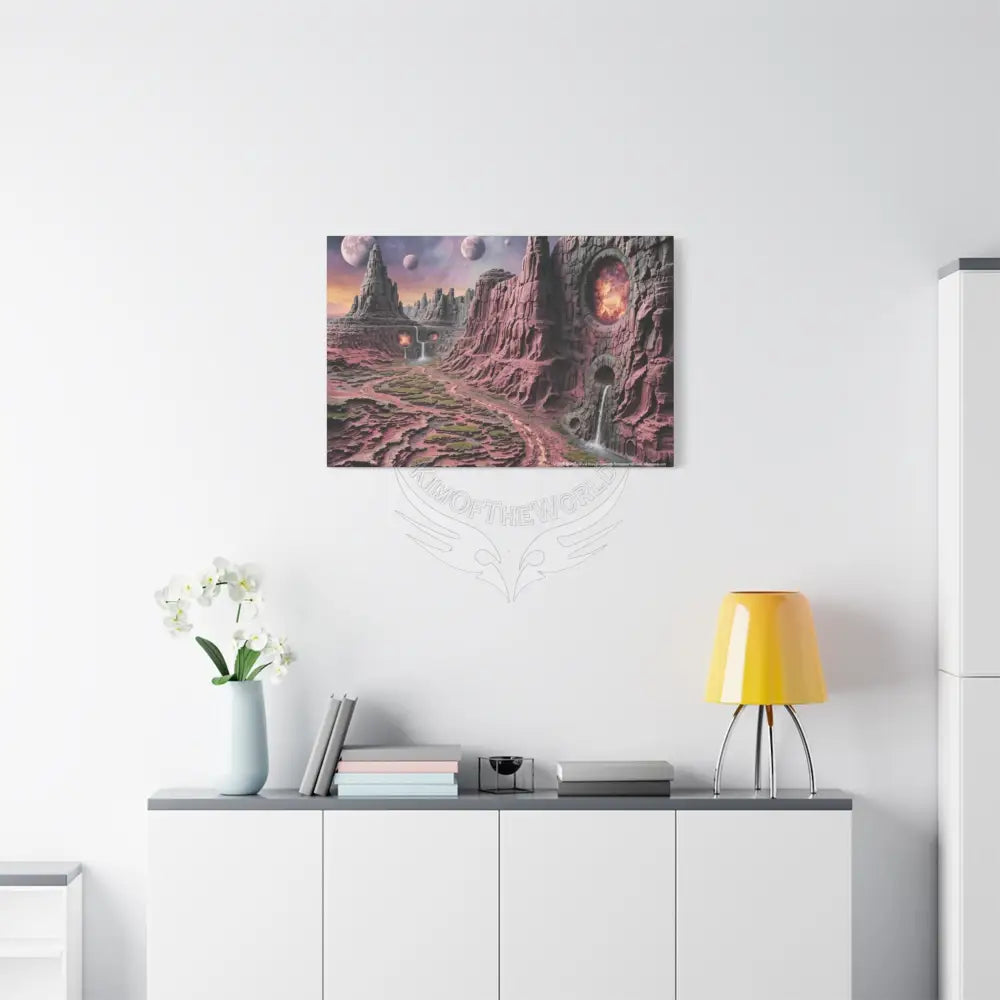 3D Fantasy Scenic Red Rock & Waterfall Gothic Landscape Scenery Canvas Prints Canvas