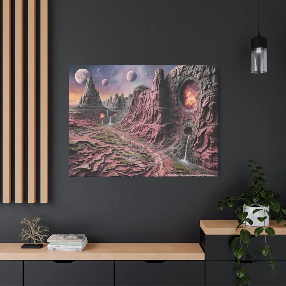 3D Fantasy Scenic Red Rock & Waterfall Gothic Landscape Scenery Canvas Prints Canvas