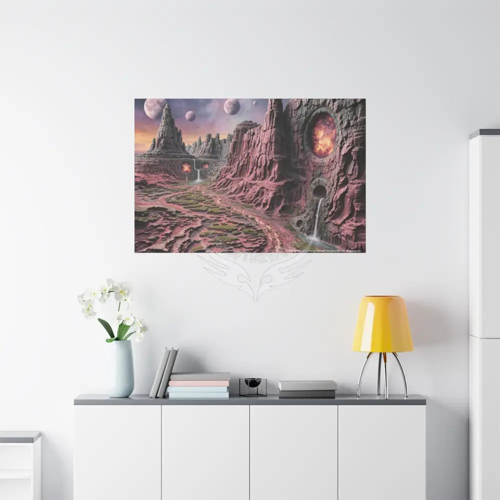 3D Fantasy Scenic Red Rock & Waterfall Gothic Landscape Scenery Canvas Prints Canvas