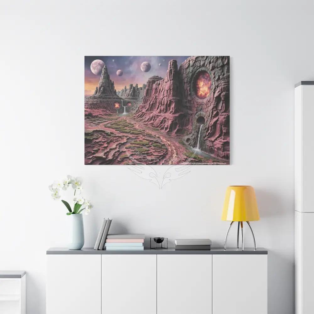 3D Fantasy Scenic Red Rock & Waterfall Gothic Landscape Scenery Canvas Prints Canvas