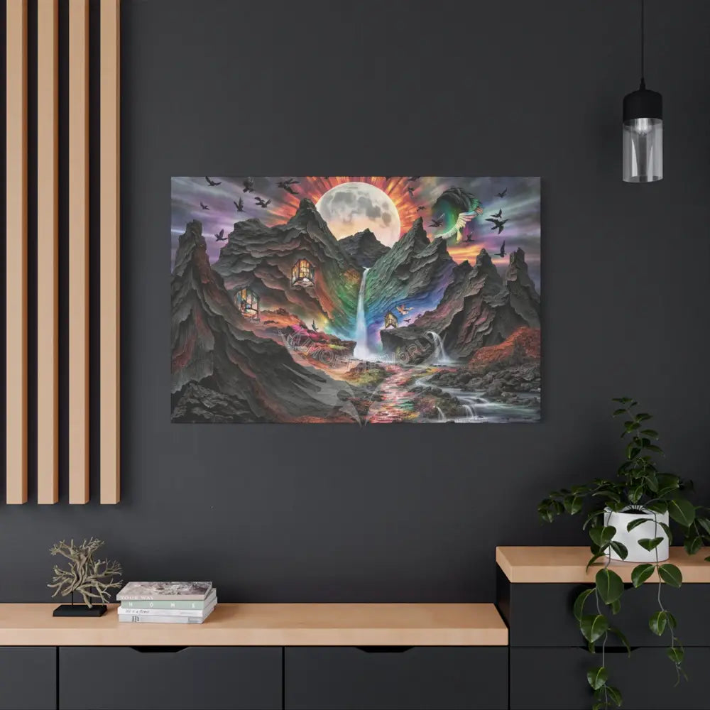 3D Fantasy Scenic Rock & Waterfall Gothic Landscape Scenery Canvas Prints Canvas