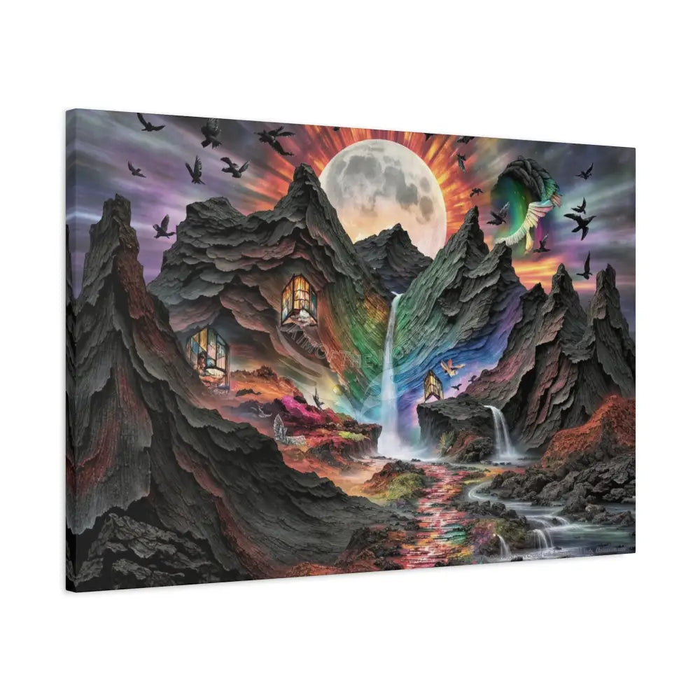 3D Fantasy Scenic Rock & Waterfall Gothic Landscape Scenery Canvas Prints Canvas