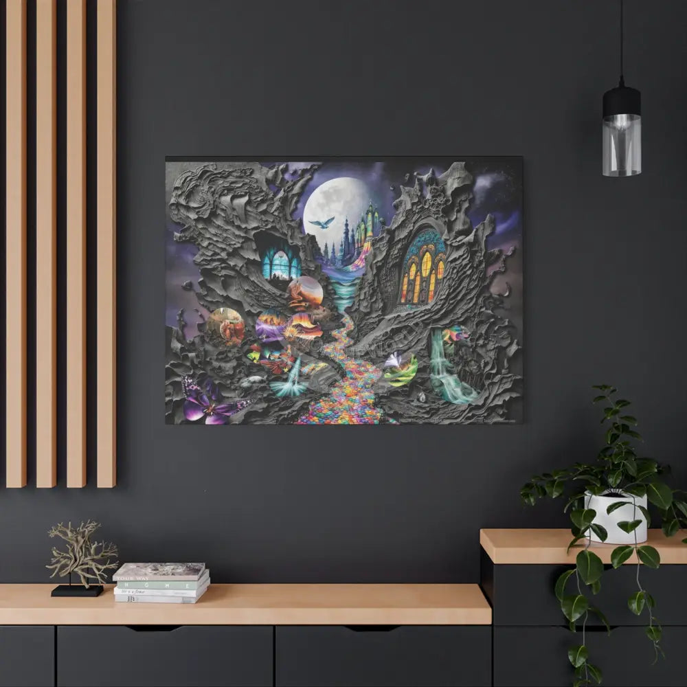 3D Fantasy Scenic Rock & Waterfall Gothic Landscape Scenery Canvas Prints Canvas