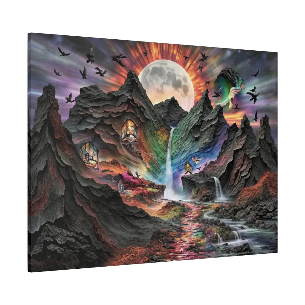 3D Fantasy Scenic Rock & Waterfall Gothic Landscape Scenery Canvas Prints Canvas