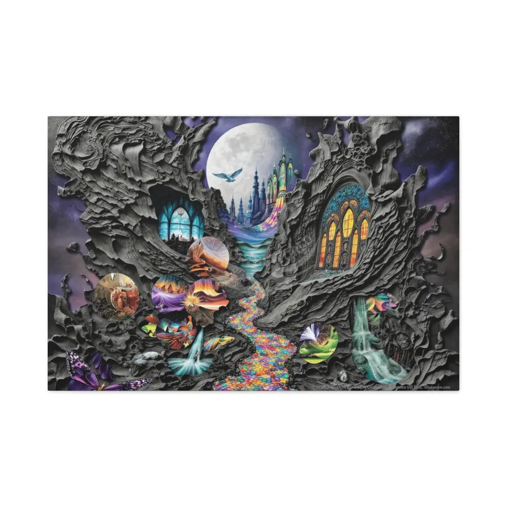 3D Fantasy Scenic Rock & Waterfall Gothic Landscape Scenery Canvas Prints 36″ x 24″ (Horizontal) / 1.25’’ Canvas