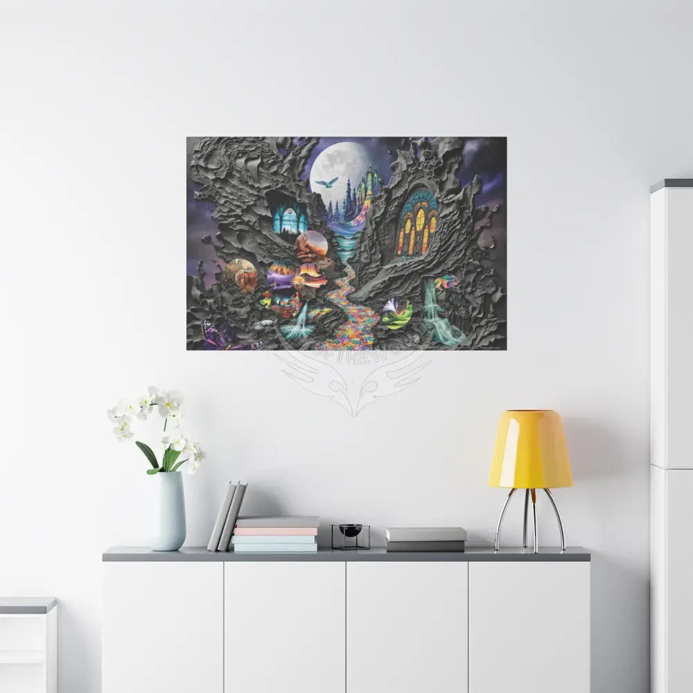 3D Fantasy Scenic Rock & Waterfall Gothic Landscape Scenery Canvas Prints Canvas