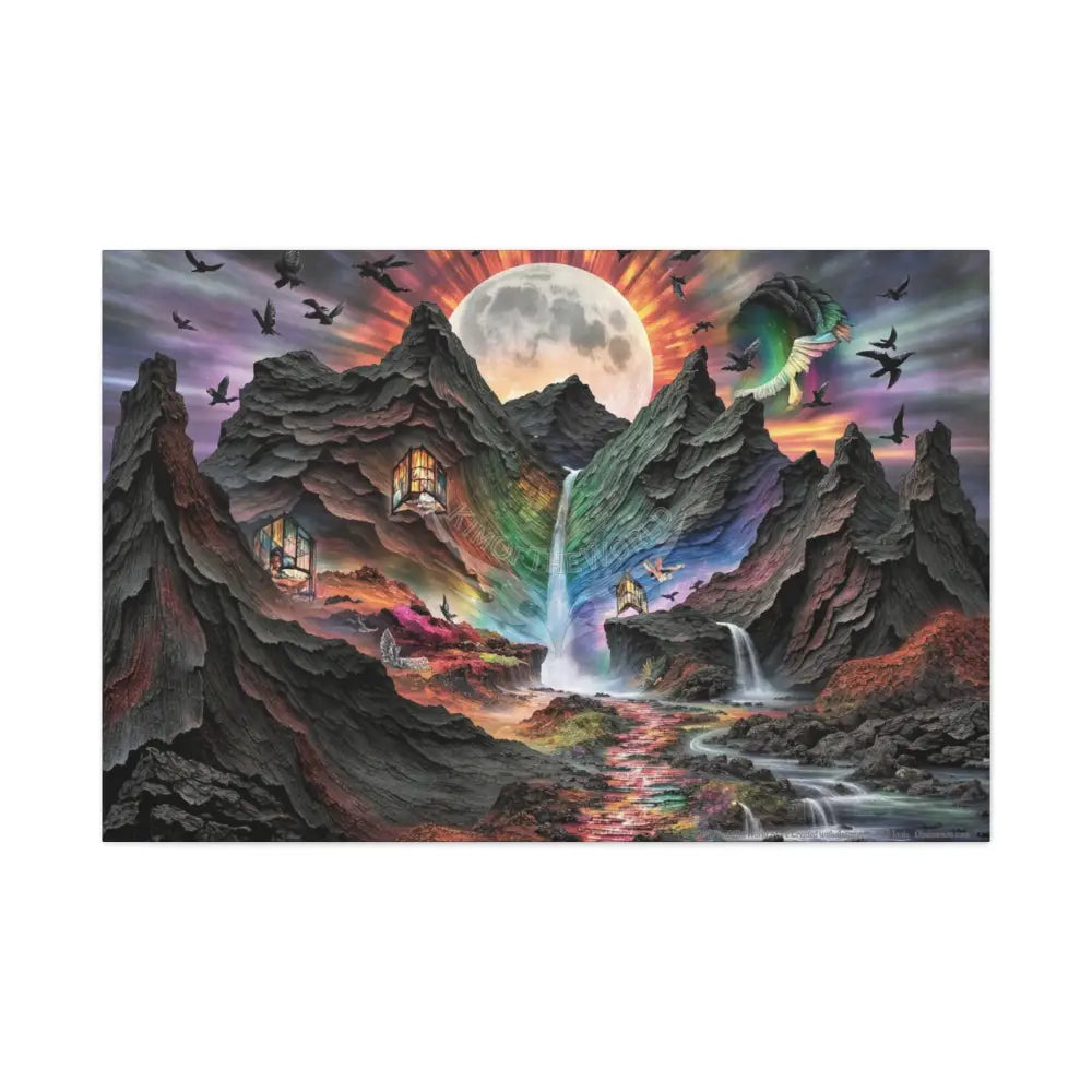 3D Fantasy Scenic Rock & Waterfall Gothic Landscape Scenery Canvas Prints 48″ x 32″ (Horizontal) / 1.25’’ Canvas